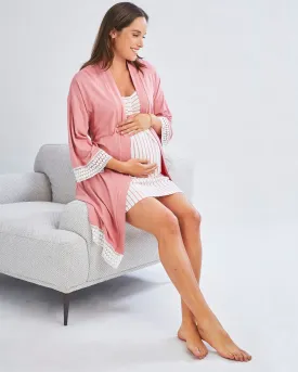 3-Piece Maternity Hospital Pack Set: Nursing nightie   Robe   Baby wrap In Pink