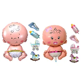 5Pcs Baby Beauty Shower Foil Balloon Baby Shower Boys Girls Holiday Decorations Foil Balloons Stroller Blue(boy)  Pink(girl)