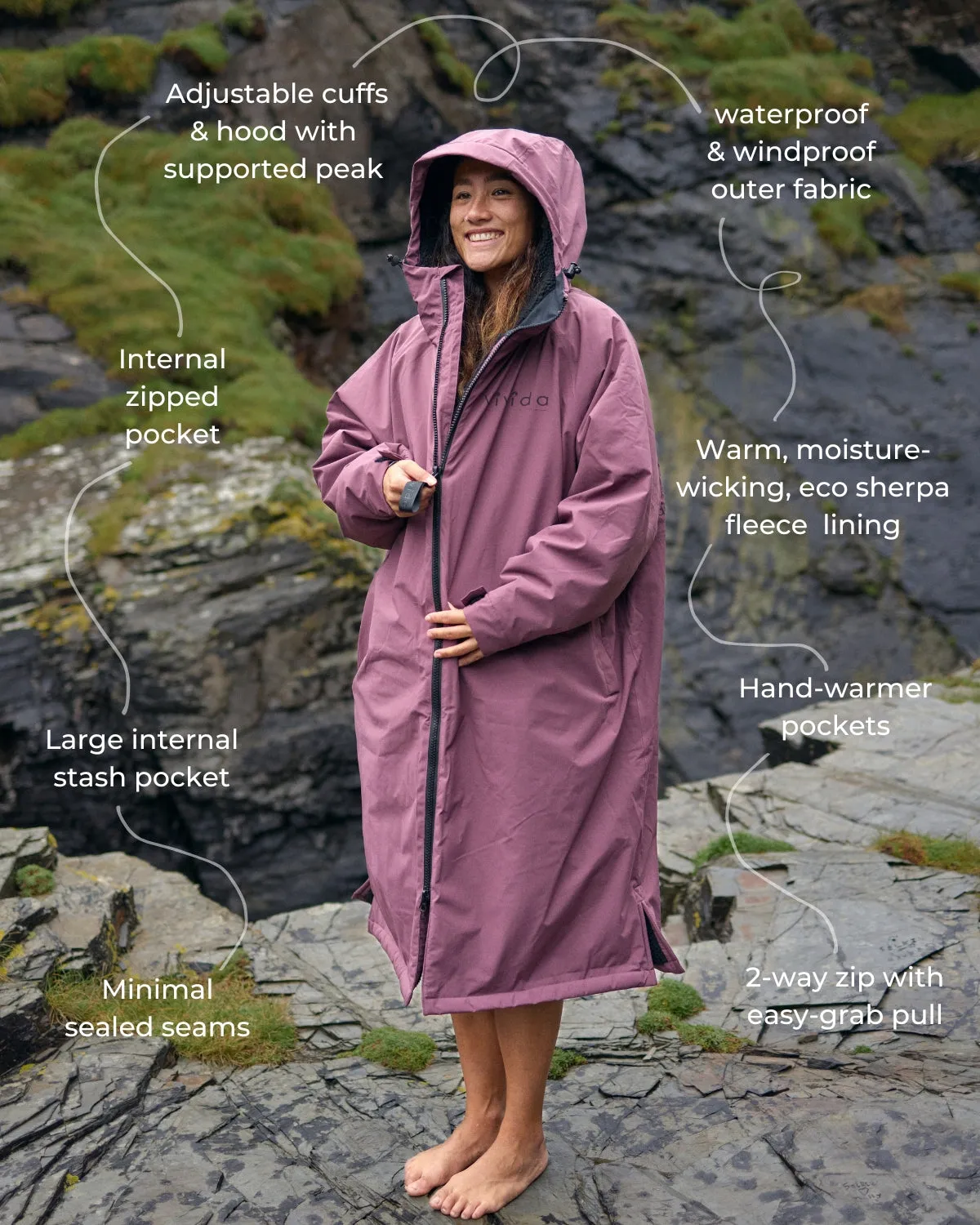 All Weather Sherpa Changing Robe - Dusky Damson