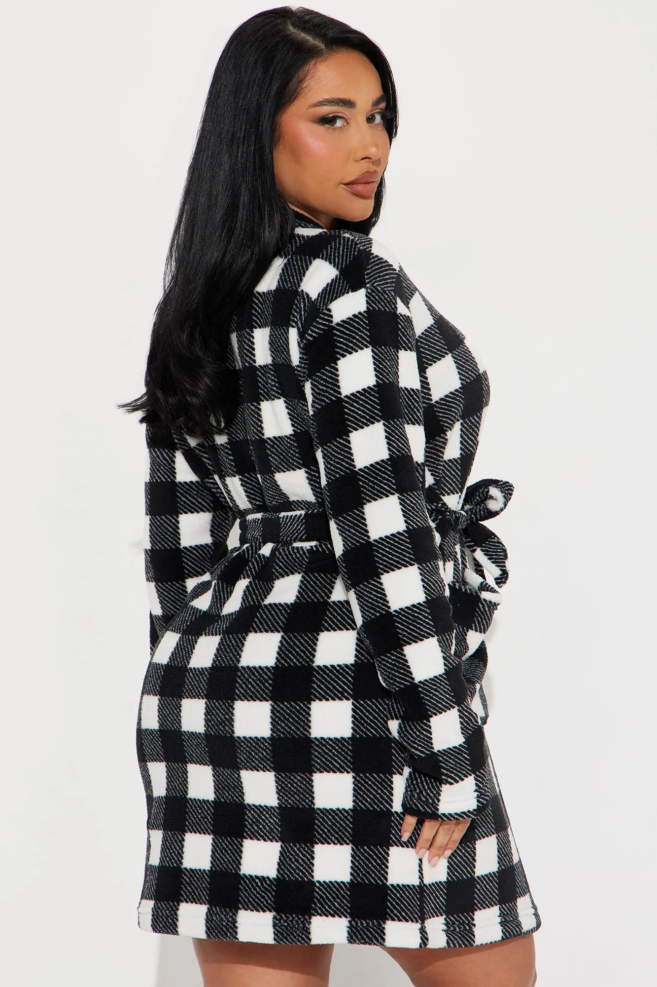 Always Cozy Plush PJ Robe - Black/White