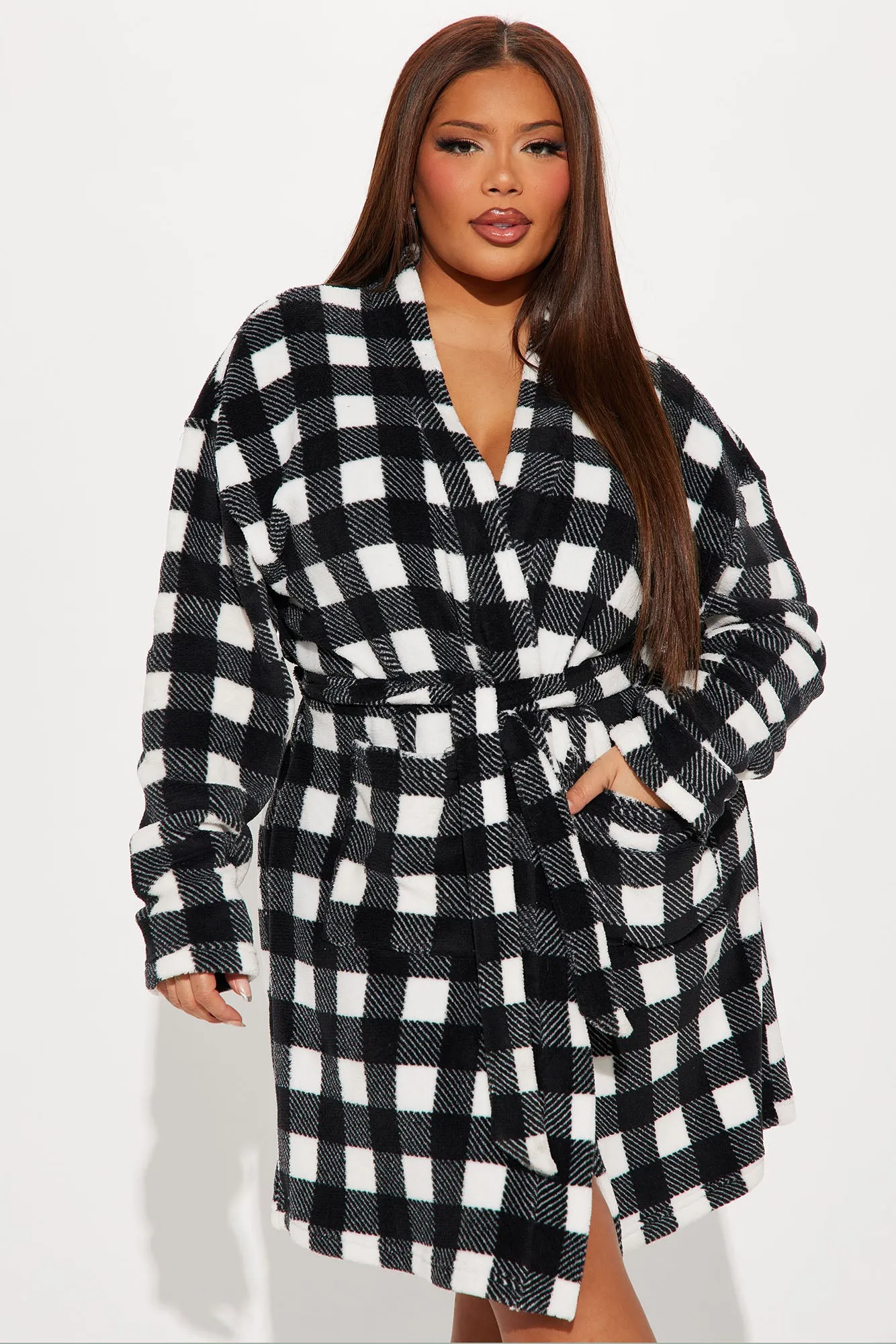 Always Cozy Plush PJ Robe - Black/White