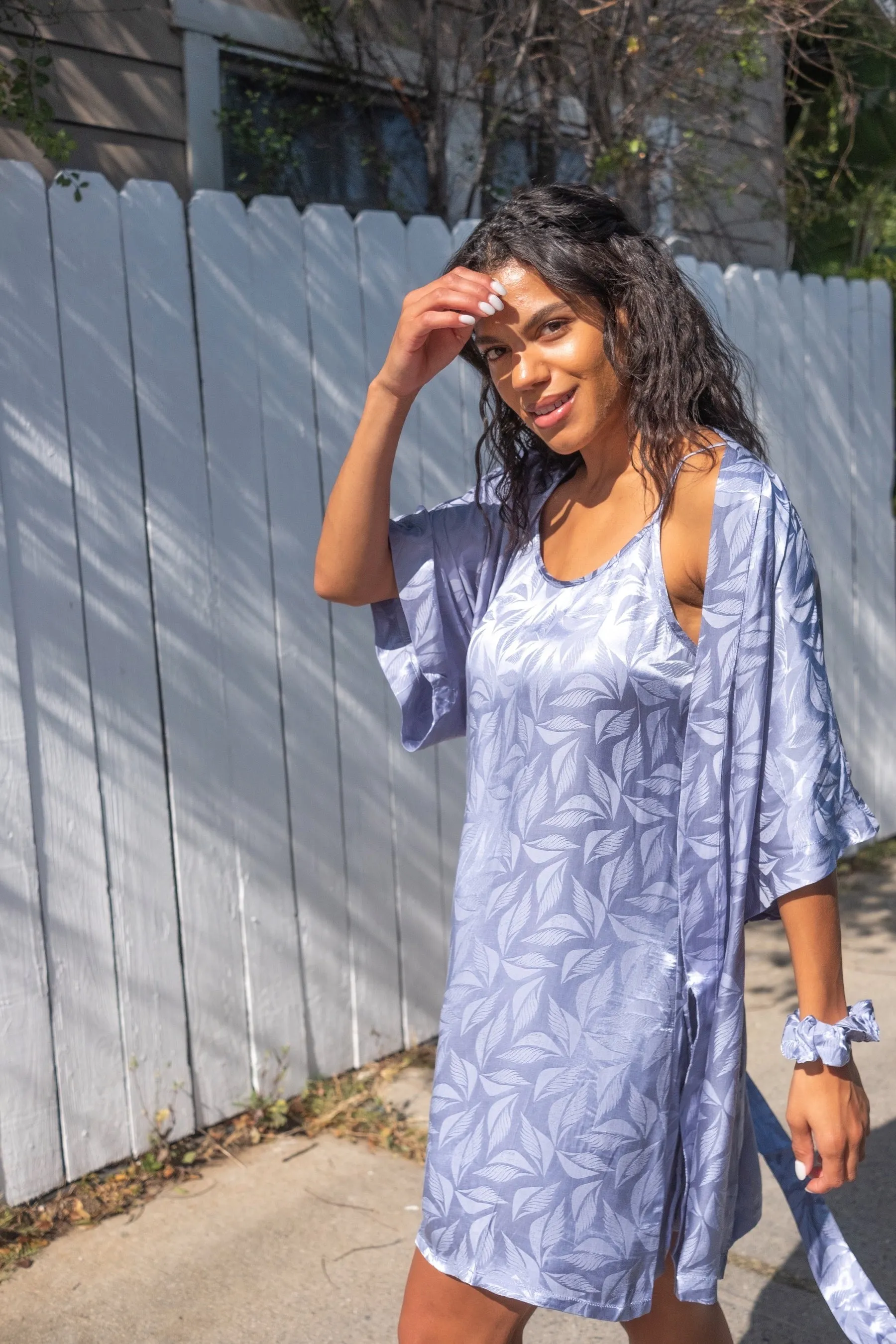 Baby Blue Palm Short Robe