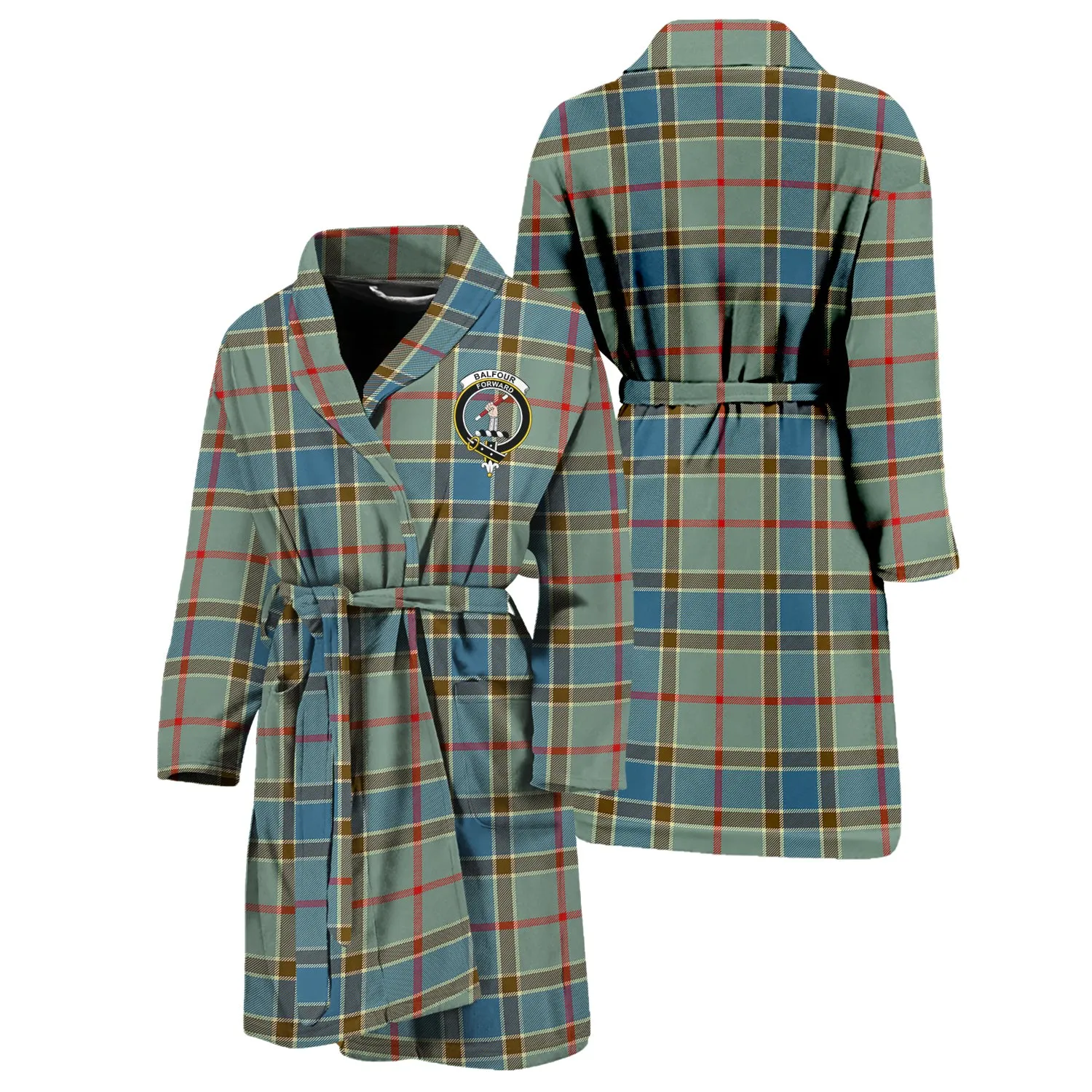 Balfour Blue Tartan Bathrobe with Family Crest