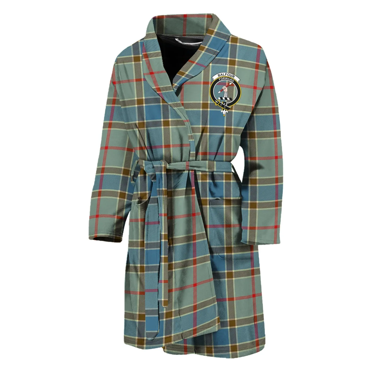 Balfour Blue Tartan Bathrobe with Family Crest