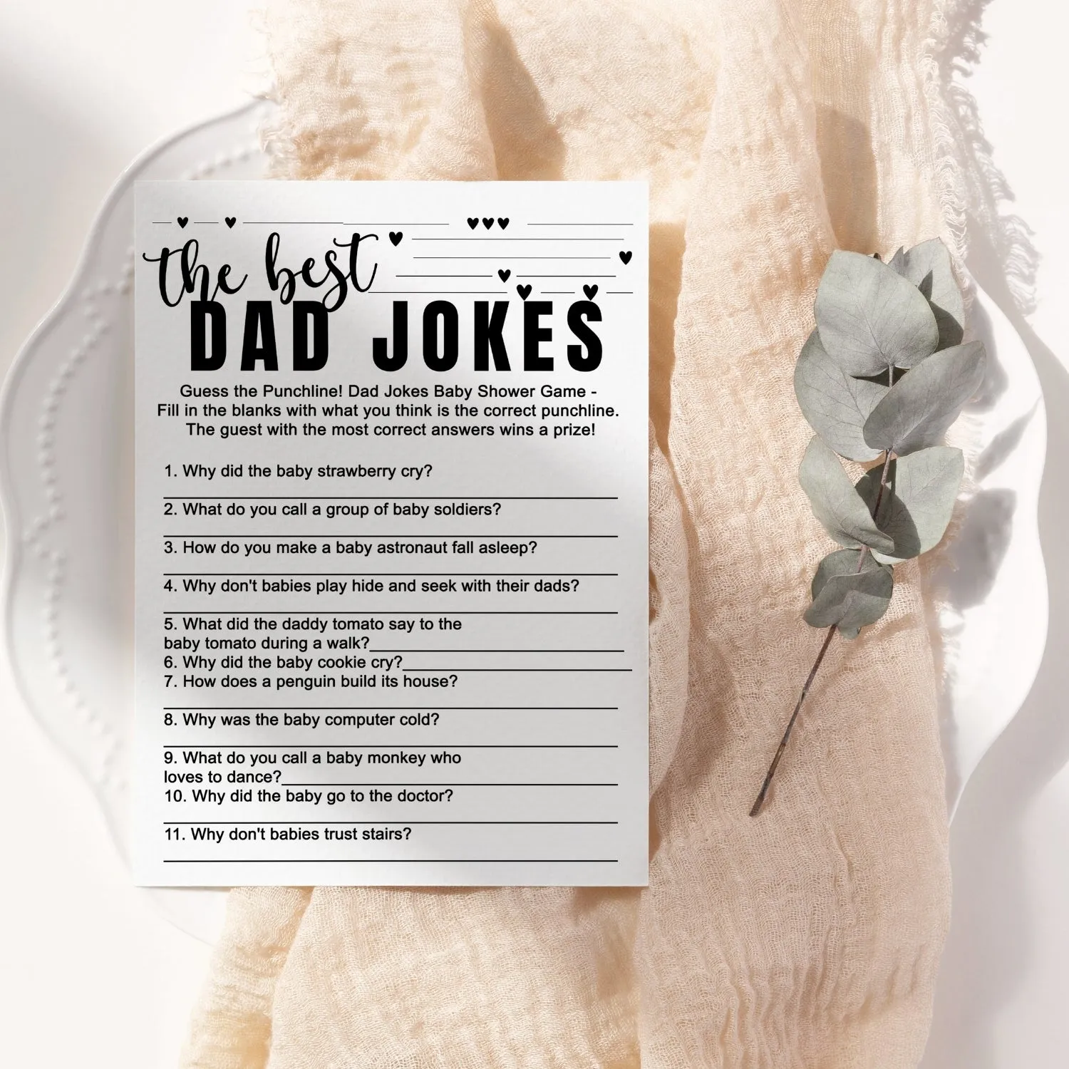 Black and White Baby Shower Game 2-in-1 Set - Who Knows Mommy Best & Dad Jokes, 25 Pack