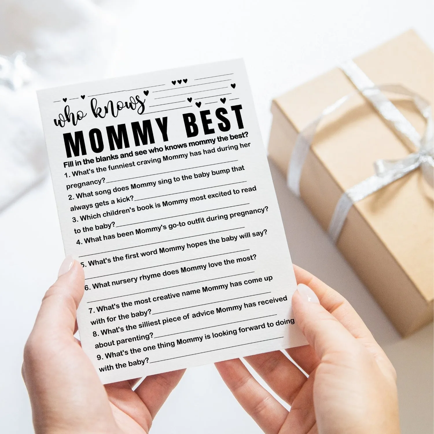 Black and White Baby Shower Game 2-in-1 Set - Who Knows Mommy Best & Dad Jokes, 25 Pack