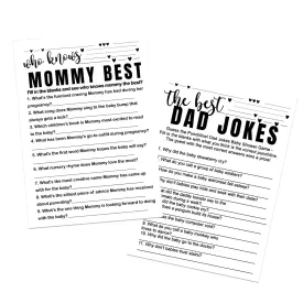 Black and White Baby Shower Game 2-in-1 Set - Who Knows Mommy Best & Dad Jokes, 25 Pack