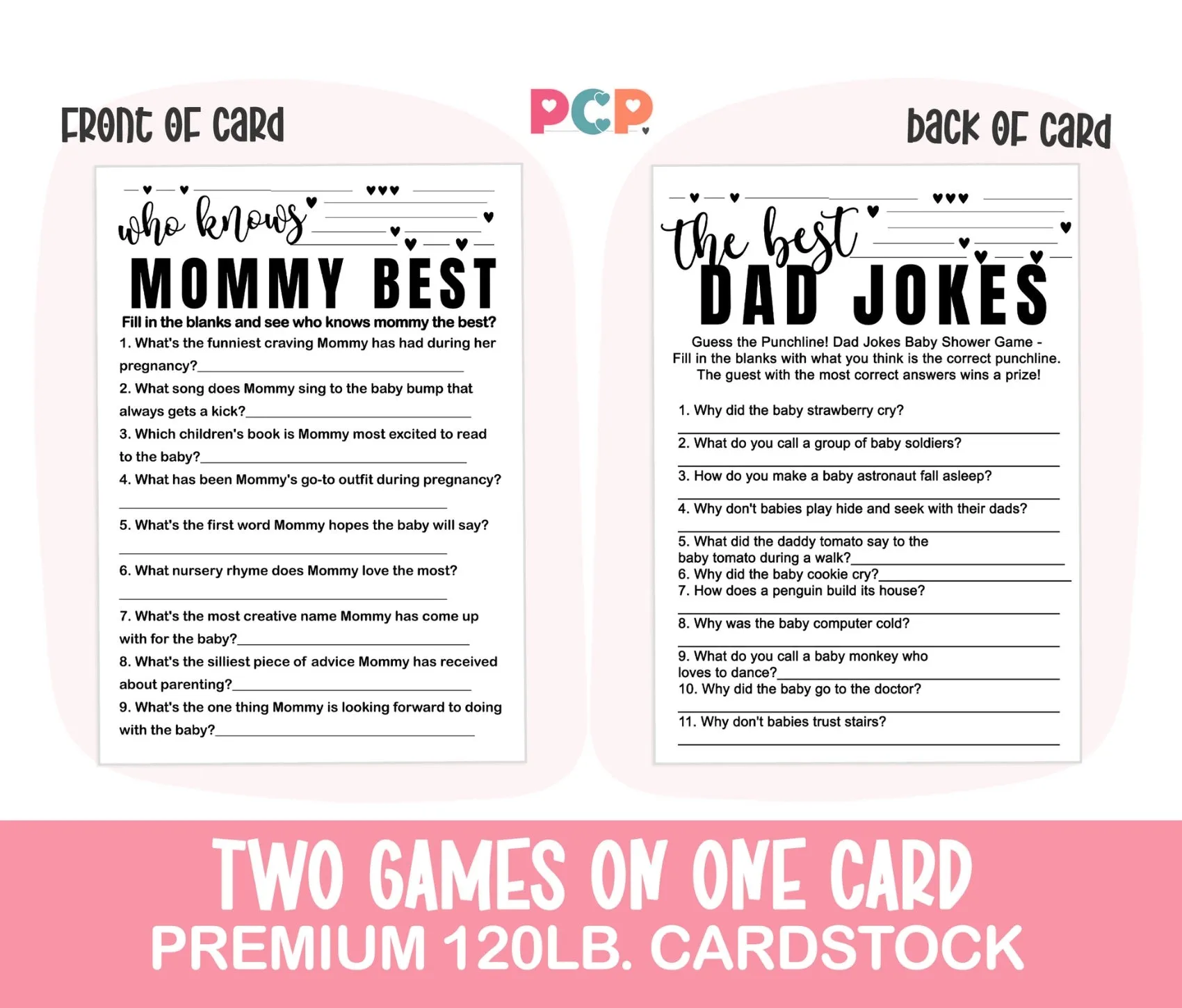 Black and White Baby Shower Game 2-in-1 Set - Who Knows Mommy Best & Dad Jokes, 25 Pack