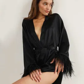 Black Satin Kimono Robe