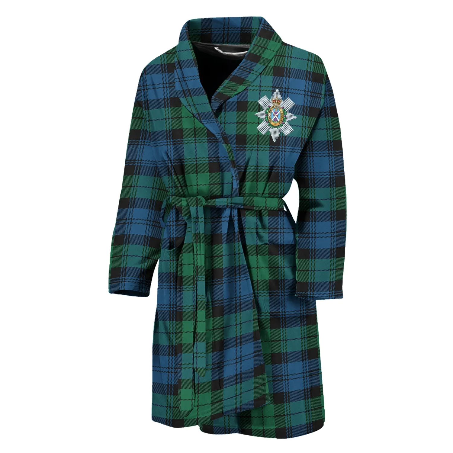 Black Watch Ancient Tartan Bathrobe with Family Crest