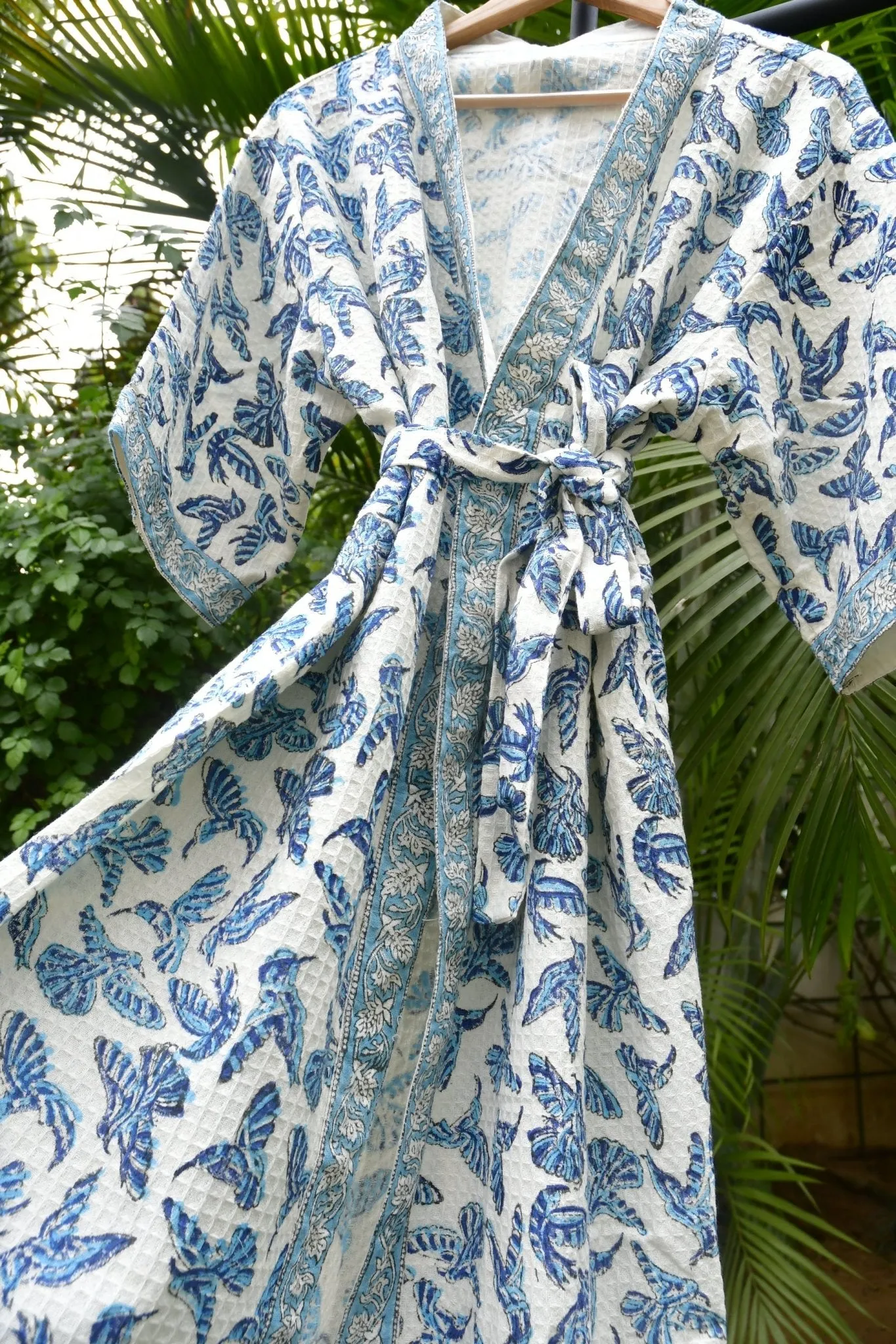 Blue Bird waffle cotton Bathrobe