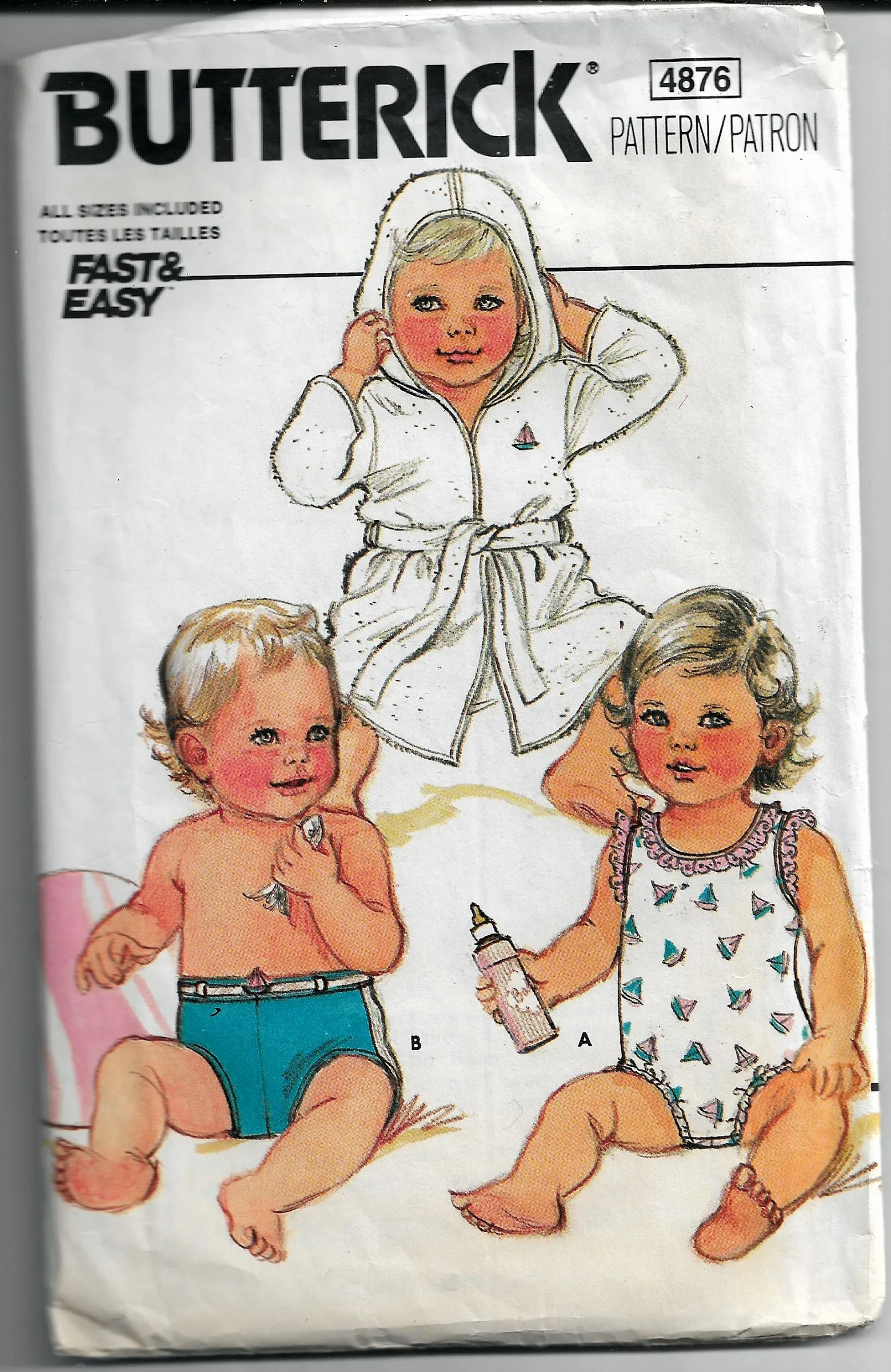 Butterick 4876 Baby Infant Swimsuit Robe Vintage 1980s Sewing Pattern