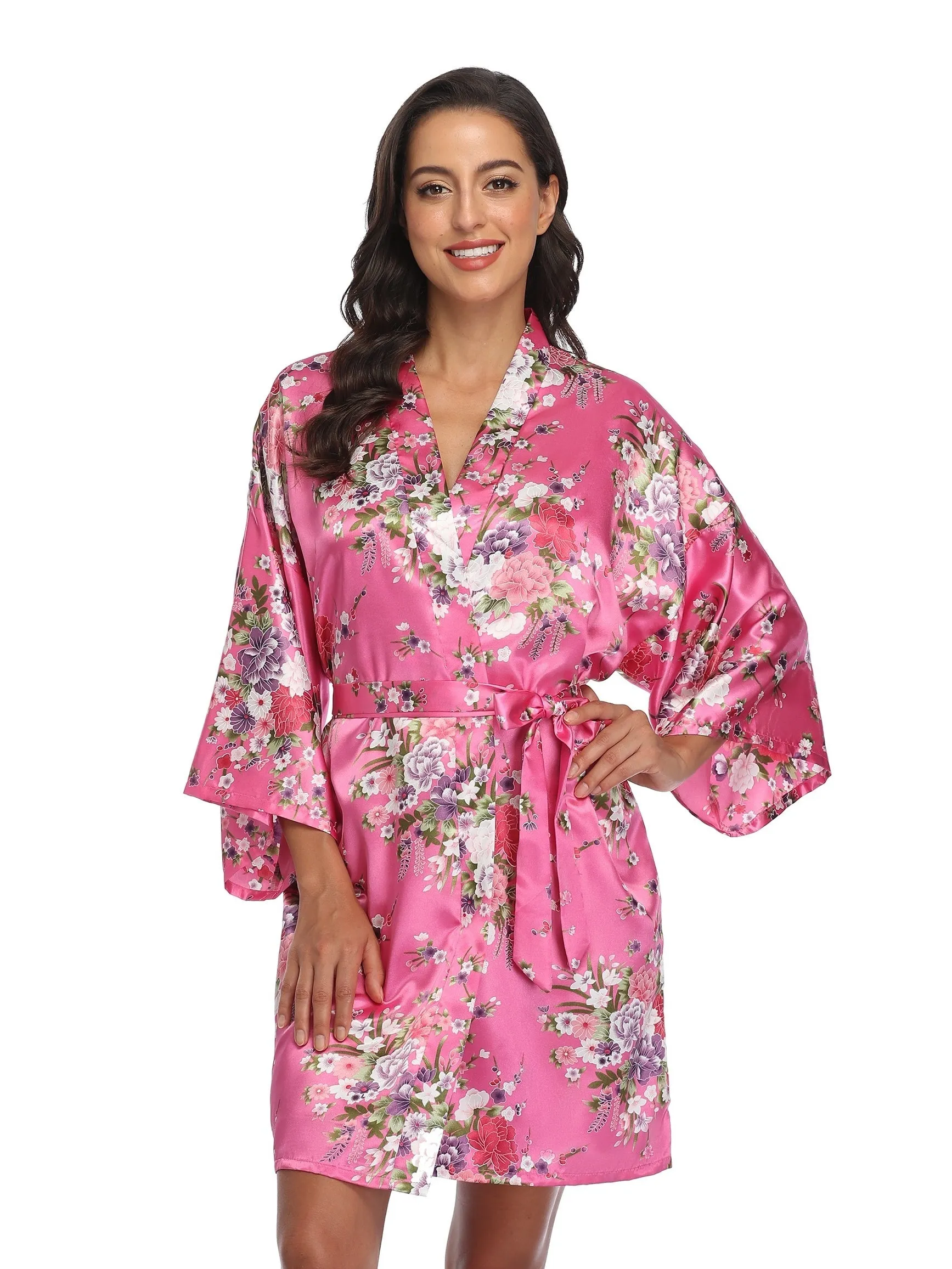 Charming Floral Print Short Sleeve V Neck Night Robe - Soft, Cozy, and Adjustable with Belt - Women's Sleepwear for Relaxation and Comfort