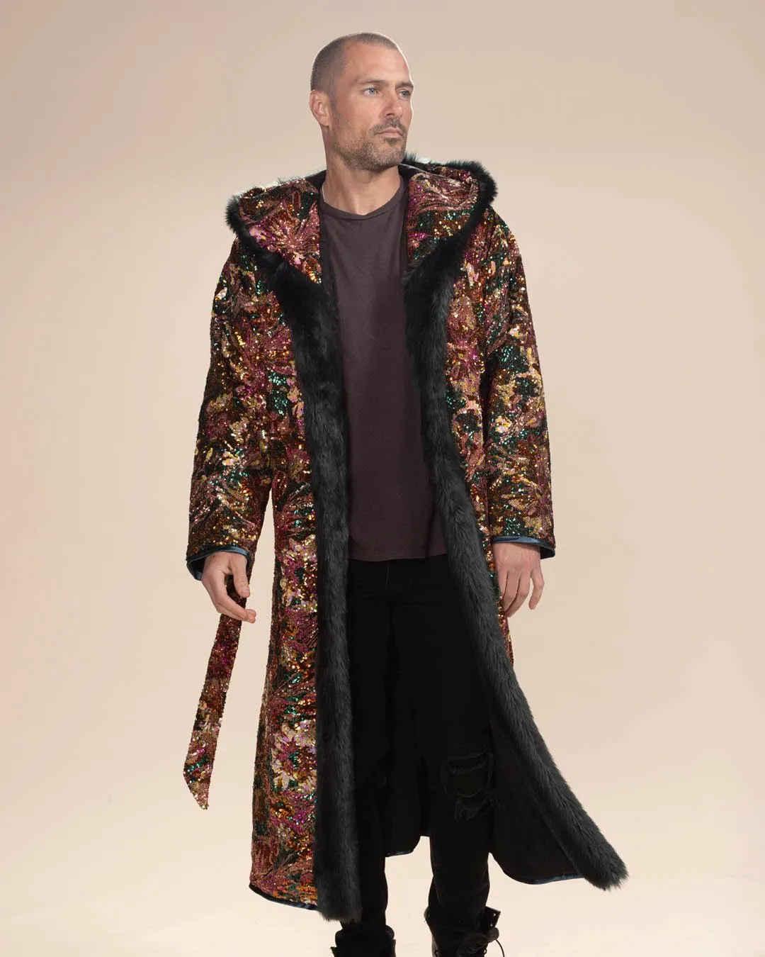 Classic Men's Long Sequin Coat | Oasis Emerald Green