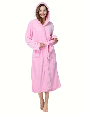 Cozy Plush Fleece Hooded Bathrobe for Women - Soft, Thick, and Warm Nightgown with Pockets for Relaxation - Perfect Sleepwear for Cold Winter Nights, Lounging at Home, or as a Gift