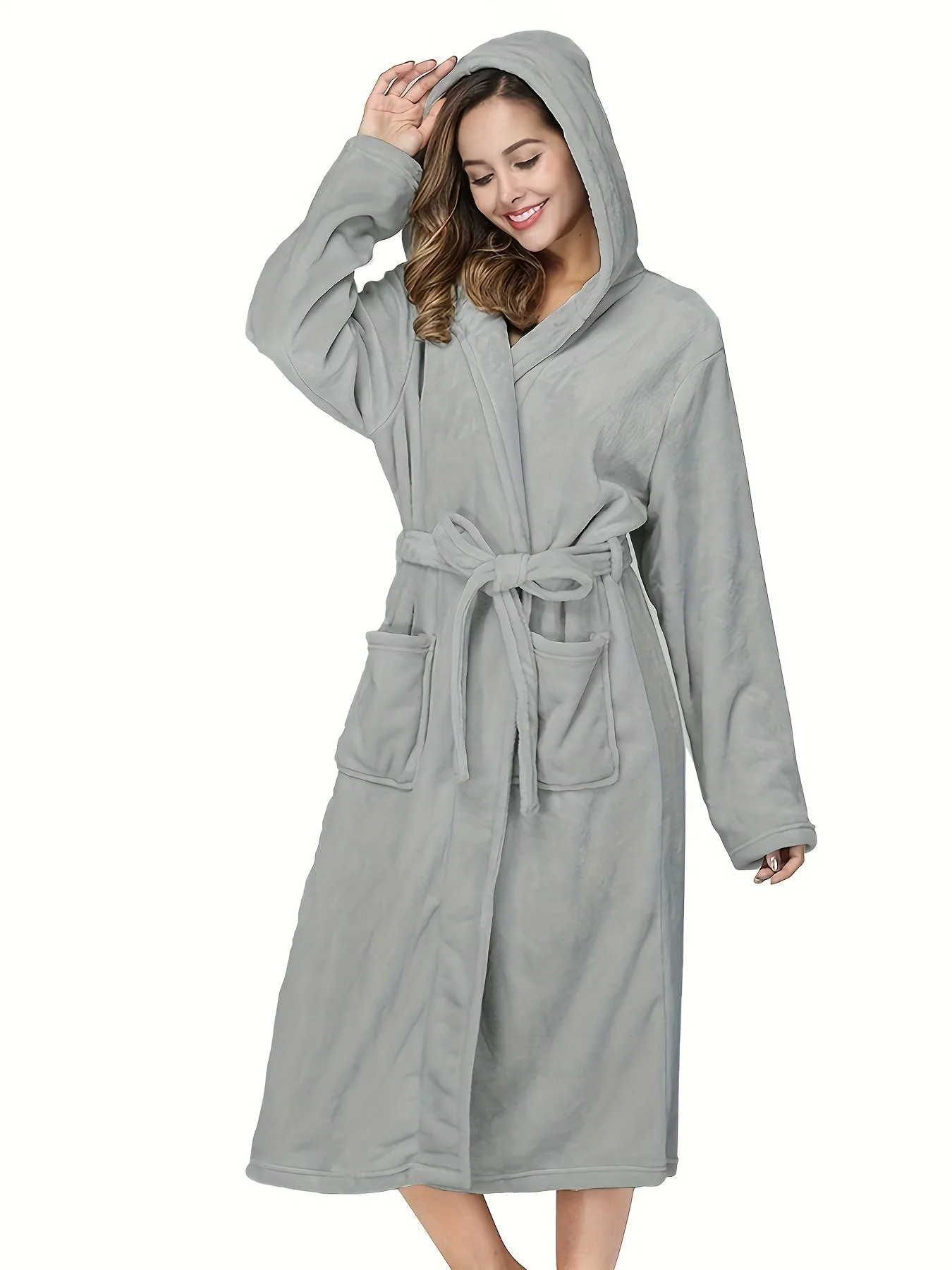 Cozy Plush Fleece Hooded Bathrobe for Women - Soft, Thick, and Warm Nightgown with Pockets for Relaxation - Perfect Sleepwear for Cold Winter Nights, Lounging at Home, or as a Gift