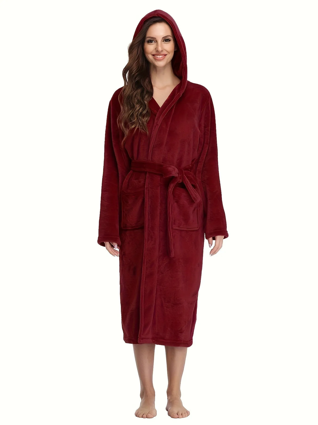 Cozy Plush Fleece Hooded Bathrobe for Women - Soft, Thick, and Warm Nightgown with Pockets for Relaxation - Perfect Sleepwear for Cold Winter Nights, Lounging at Home, or as a Gift