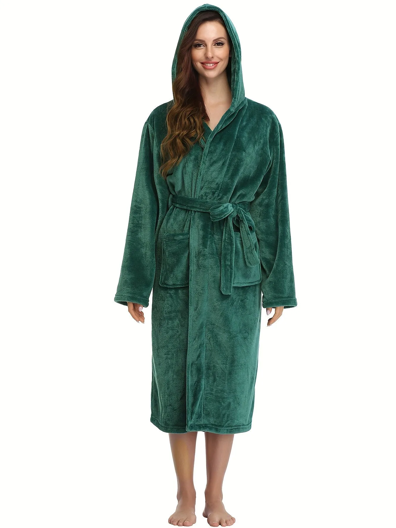 Cozy Plush Fleece Hooded Bathrobe for Women - Soft, Thick, and Warm Nightgown with Pockets for Relaxation - Perfect Sleepwear for Cold Winter Nights, Lounging at Home, or as a Gift