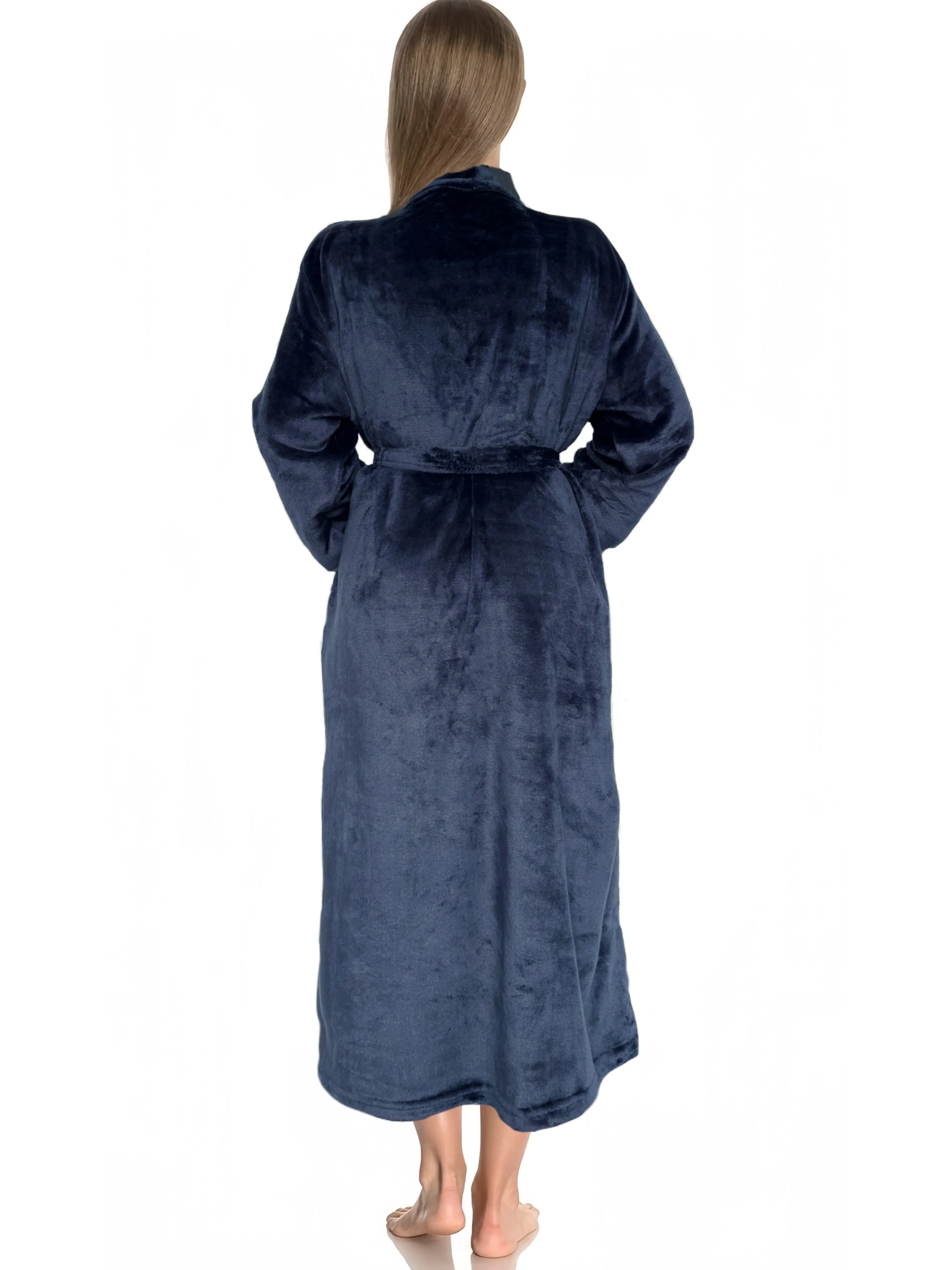 Cozy Womens Fleece Night Robe - Solid Color, Long Sleeve Lapel Collar with Belt & Pockets - Ultra-Comfortable Sleepwear Dress for Casual Lounging