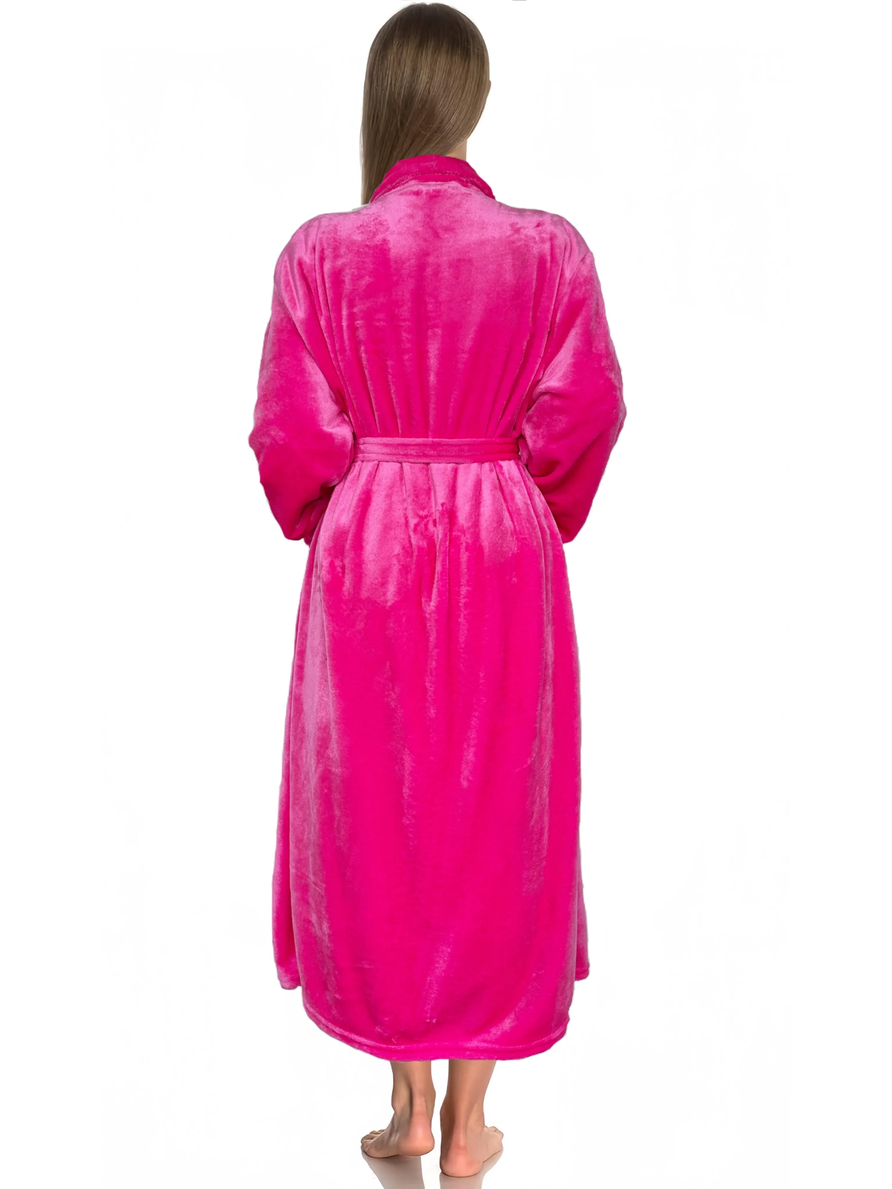 Cozy Womens Fleece Night Robe - Solid Color, Long Sleeve Lapel Collar with Belt & Pockets - Ultra-Comfortable Sleepwear Dress for Casual Lounging