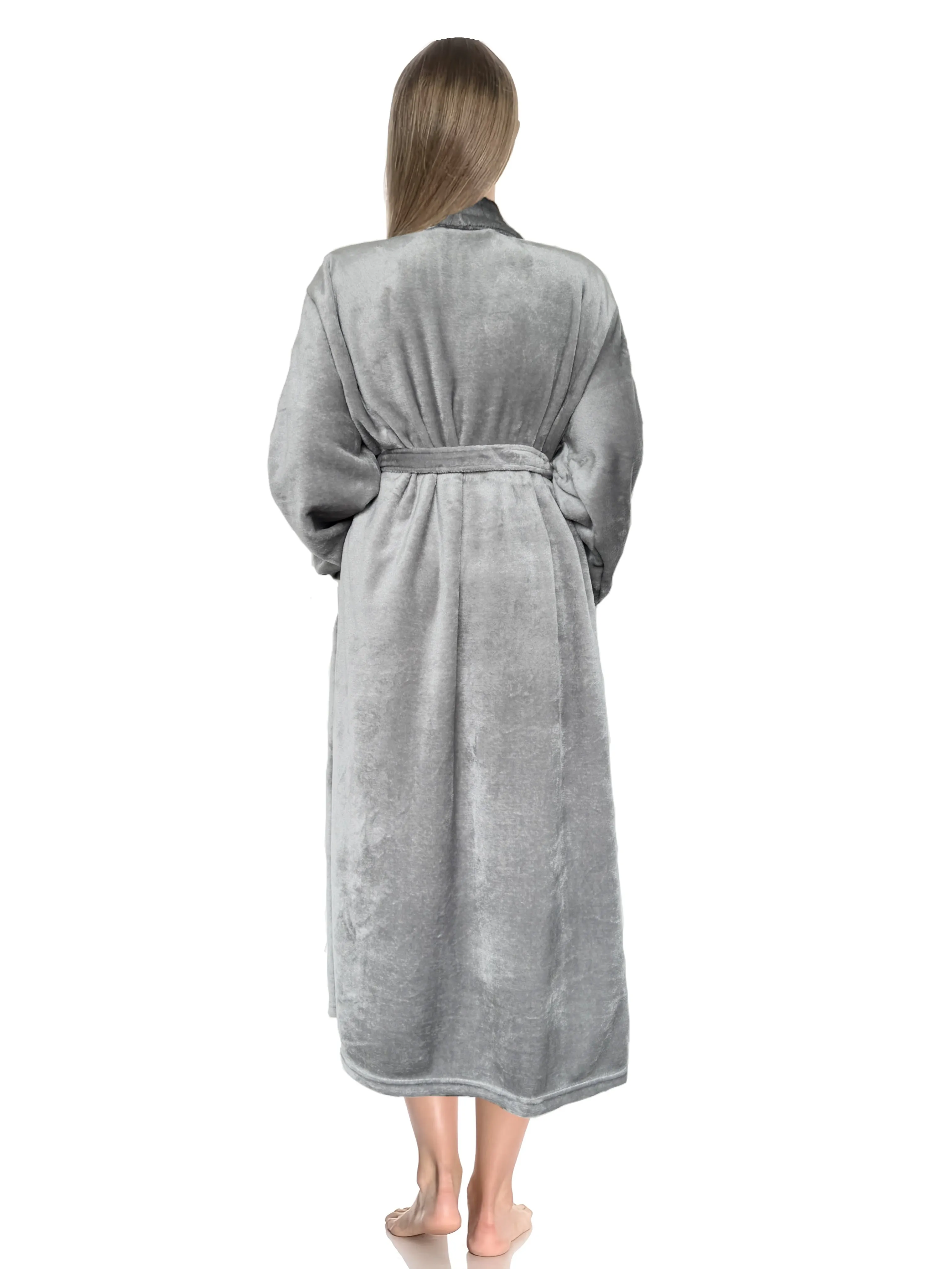 Cozy Womens Fleece Night Robe - Solid Color, Long Sleeve Lapel Collar with Belt & Pockets - Ultra-Comfortable Sleepwear Dress for Casual Lounging