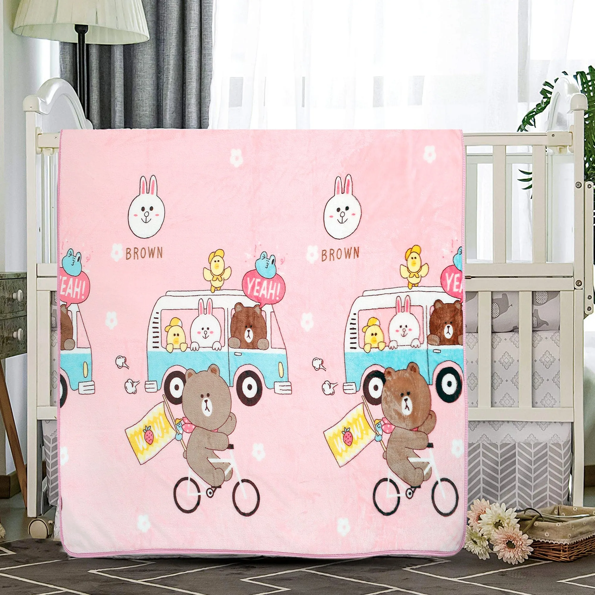 Cycling Bear Pink Blanket