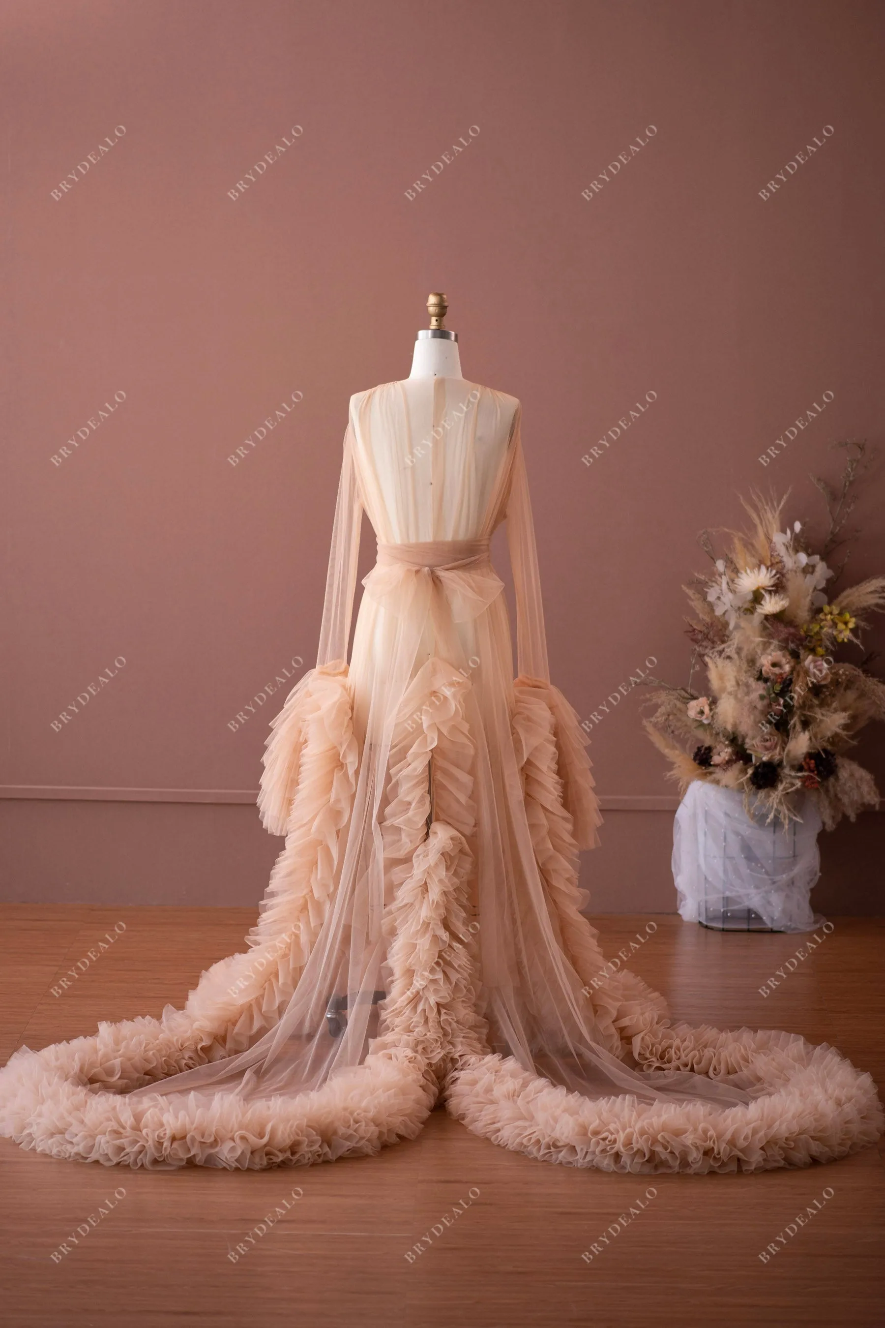 Designer Bell Sleeves Ruffled Maternity Baby Shower Robe