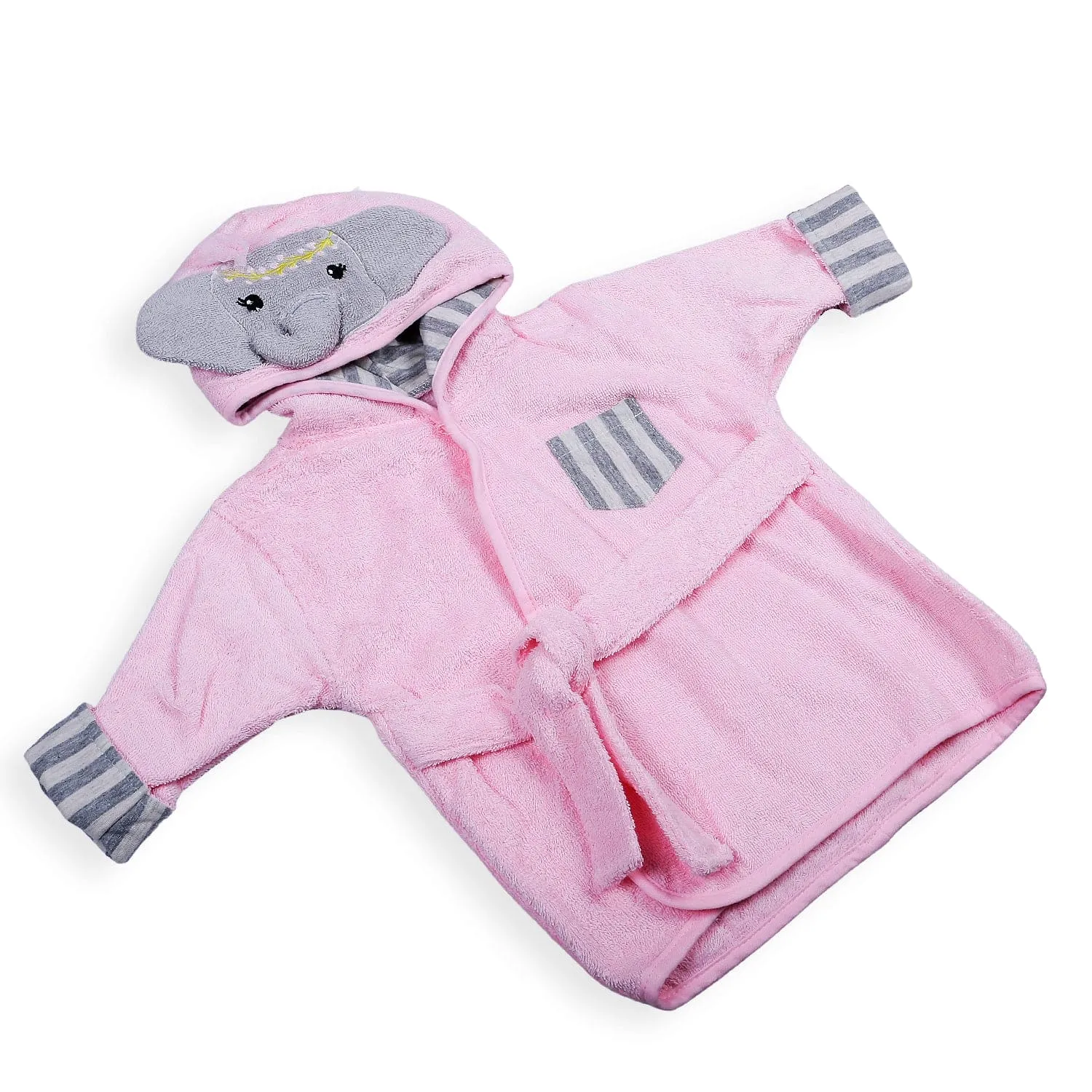 Elephant Face Cotton Hooded Full Sleeves Bathrobe - Pink