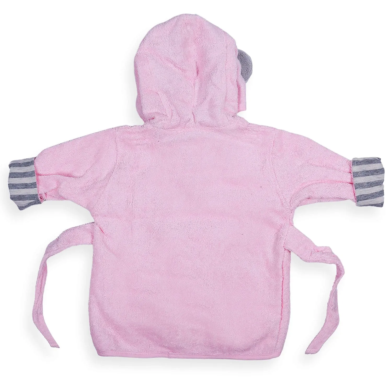 Elephant Face Cotton Hooded Full Sleeves Bathrobe - Pink