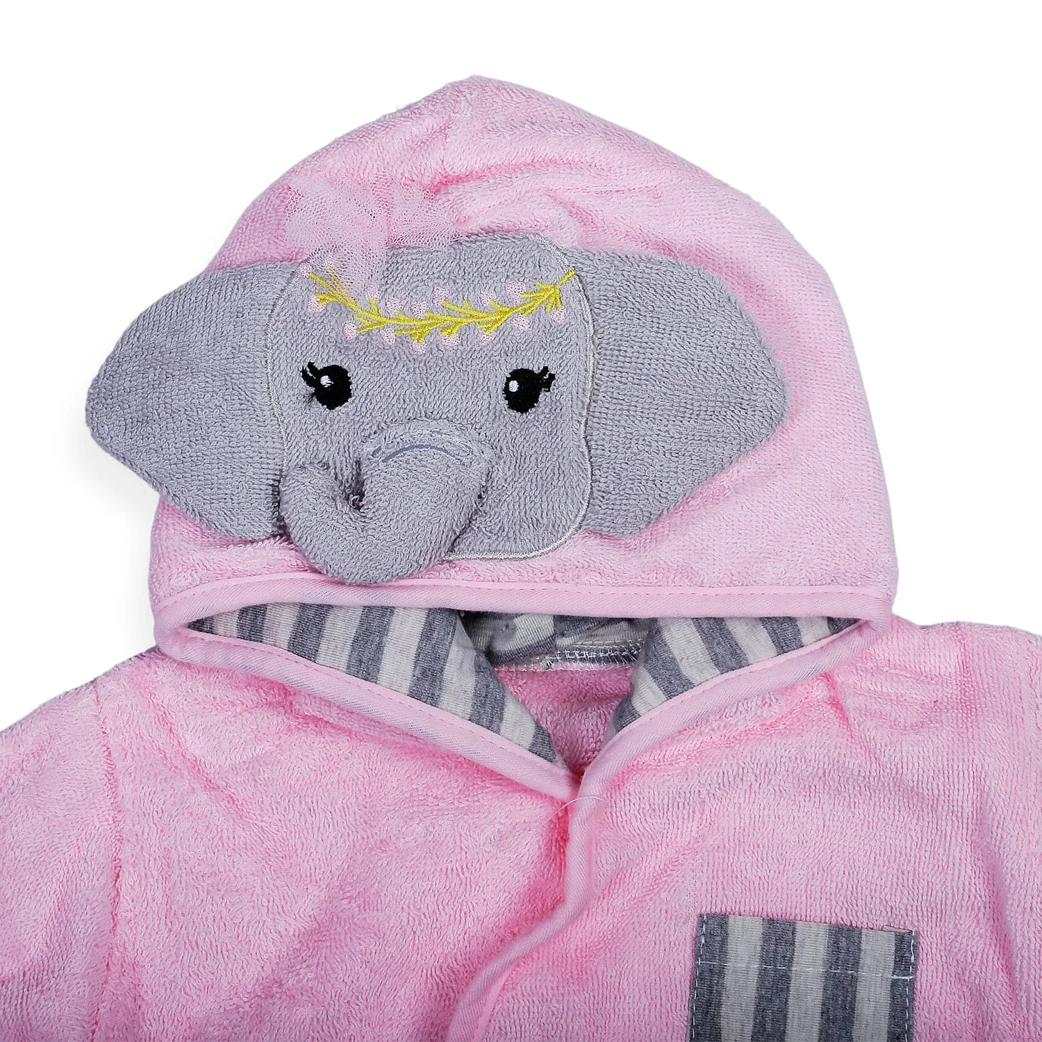 Elephant Face Cotton Hooded Full Sleeves Bathrobe - Pink