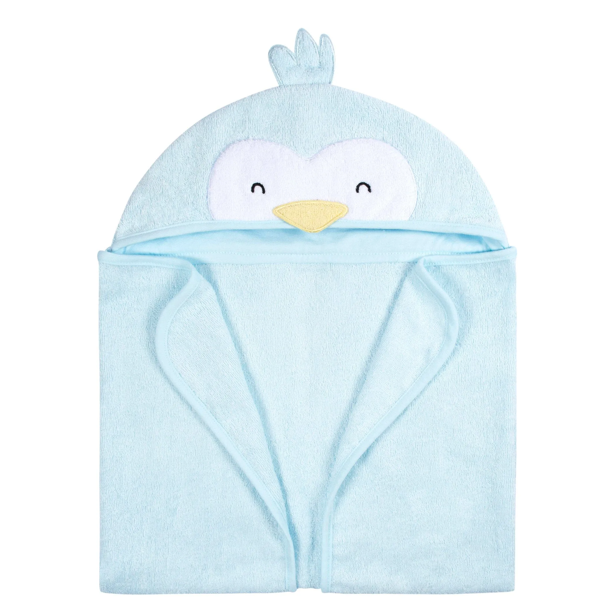 Embroidered 4-Piece Baby Neutral Blue Penguin Towel & Washcloths Set