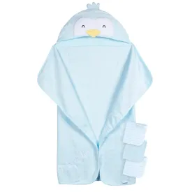 Embroidered 4-Piece Baby Neutral Blue Penguin Towel & Washcloths Set