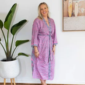 Flamingo Pink & Grey Silk Kimono