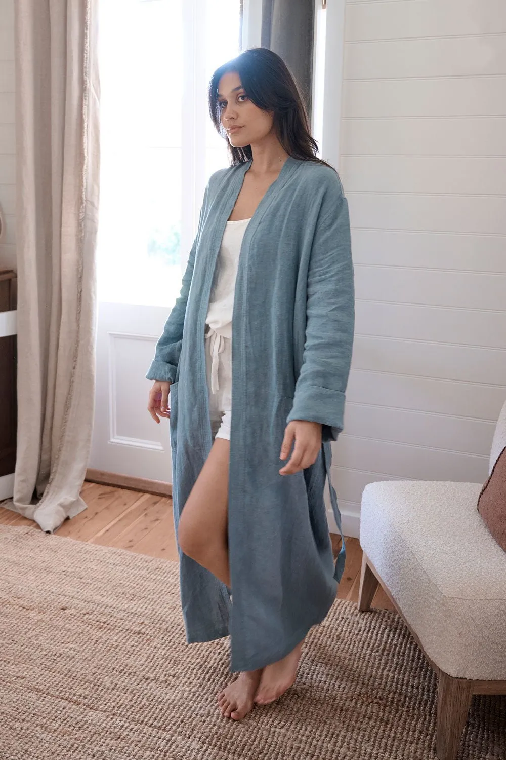 Fundamental Linen Robe - Blue