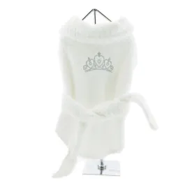 Girls Tiara Cotton Dog Bathrobe White Silver