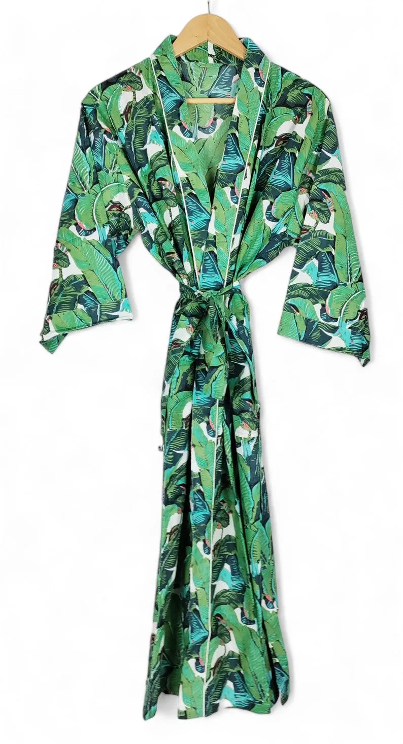 GREEN LEAF FLORAL Print - Kimono Robe