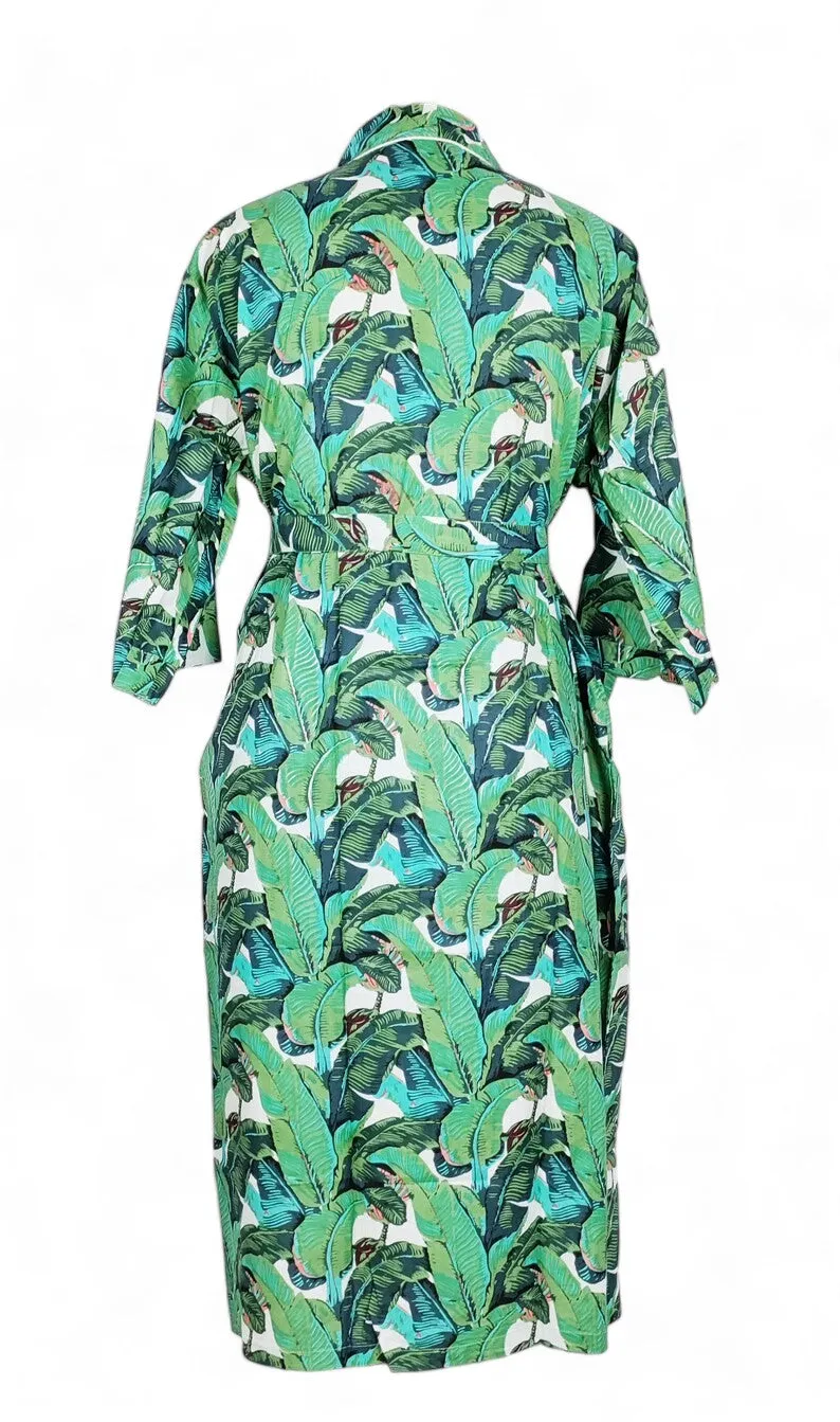 GREEN LEAF FLORAL Print - Kimono Robe