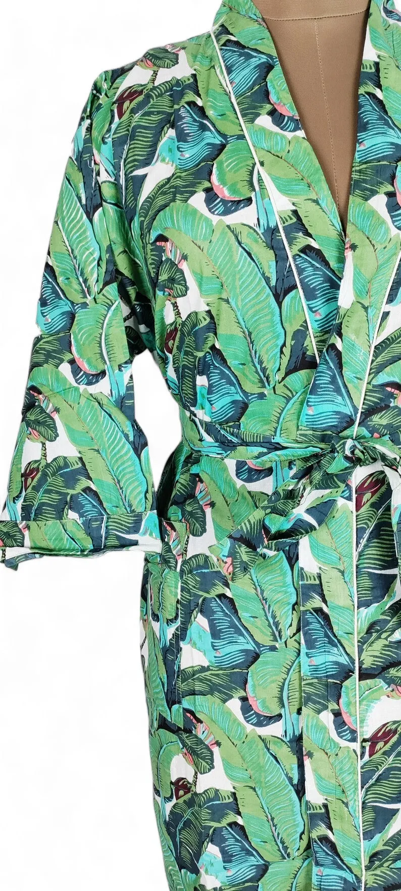 GREEN LEAF FLORAL Print - Kimono Robe