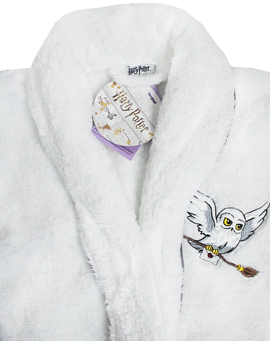 Harry Potter Hedwig White Bathrobe For Women - Ladies Luxury Embroidered Hogwarts Letter & Hedwig Dressing Gown