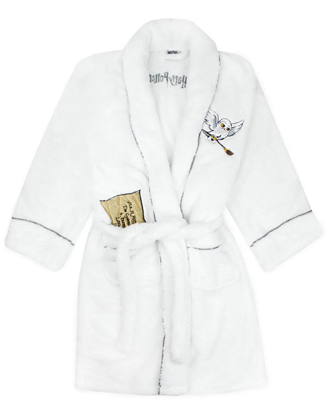 Harry Potter Hedwig White Bathrobe For Women - Ladies Luxury Embroidered Hogwarts Letter & Hedwig Dressing Gown