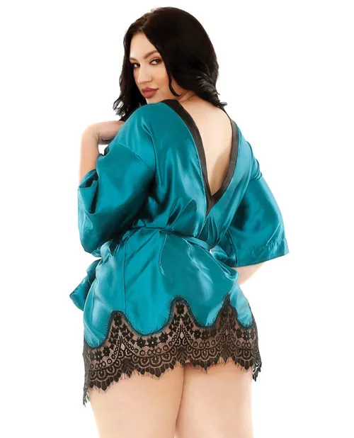 Holiday-valentines Baby Its Cold Outside Satin Robe W-panty Blue-black 1x-2x