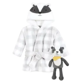 Hudson Baby Plush Bathrobe and Toy Set, Badger