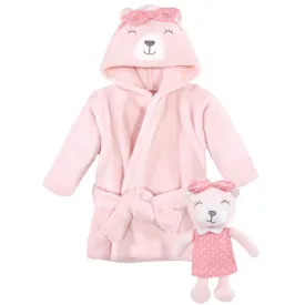 Hudson Baby Plush Bathrobe and Toy Set, Bear Girl