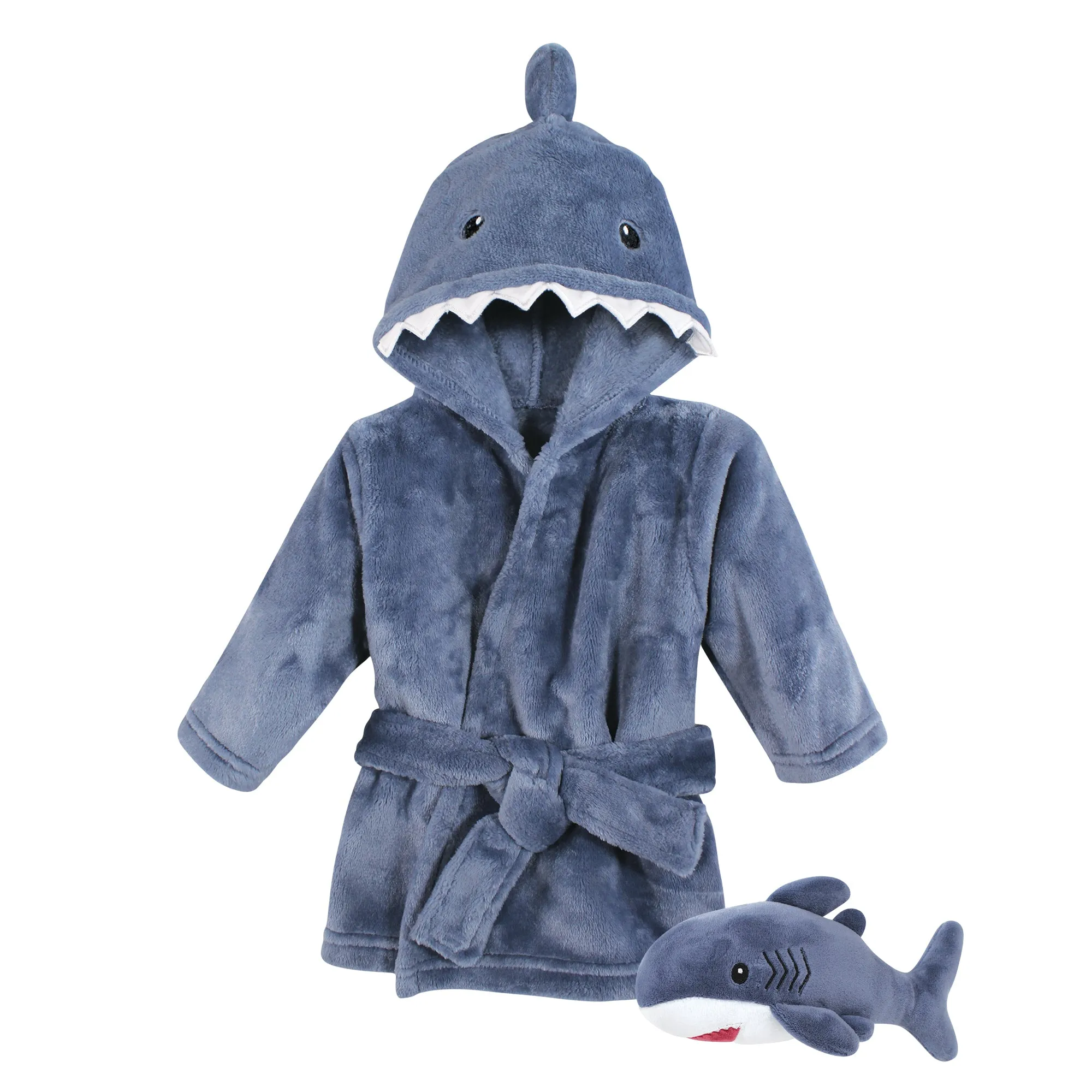 Hudson Baby Plush Bathrobe and Toy Set, Blue Shark