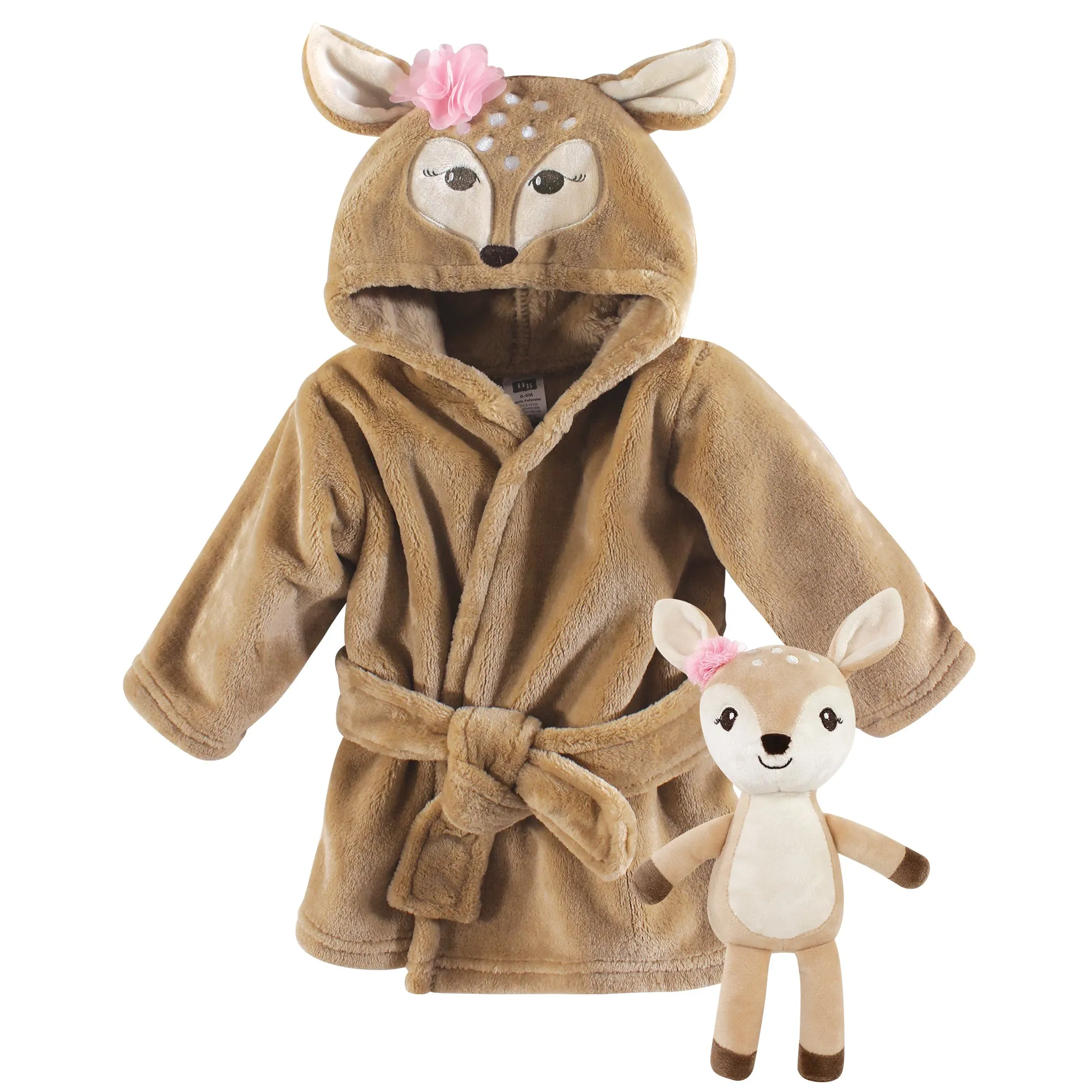 Hudson Baby Plush Bathrobe and Toy Set, Fawn