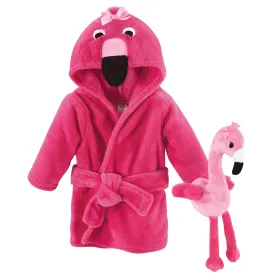 Hudson Baby Plush Bathrobe and Toy Set, Flamingo