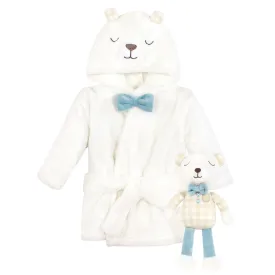 Hudson Baby Plush Bathrobe and Toy Set, Gingham Bear Boy