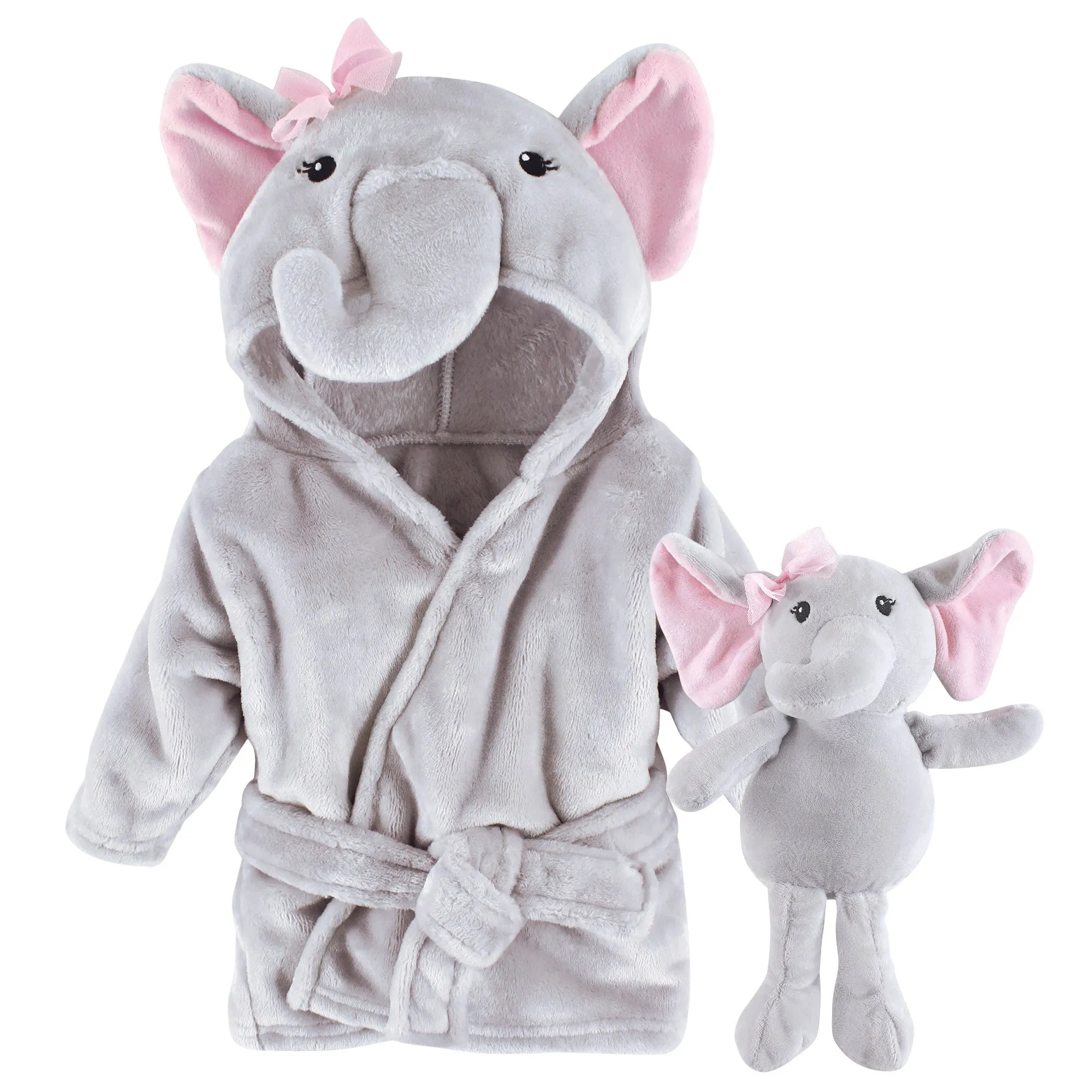 Hudson Baby Plush Bathrobe and Toy Set, Pretty Elephant