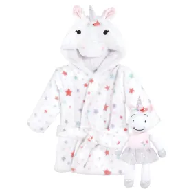 Hudson Baby Plush Bathrobe and Toy Set, Rainbow Unicorn