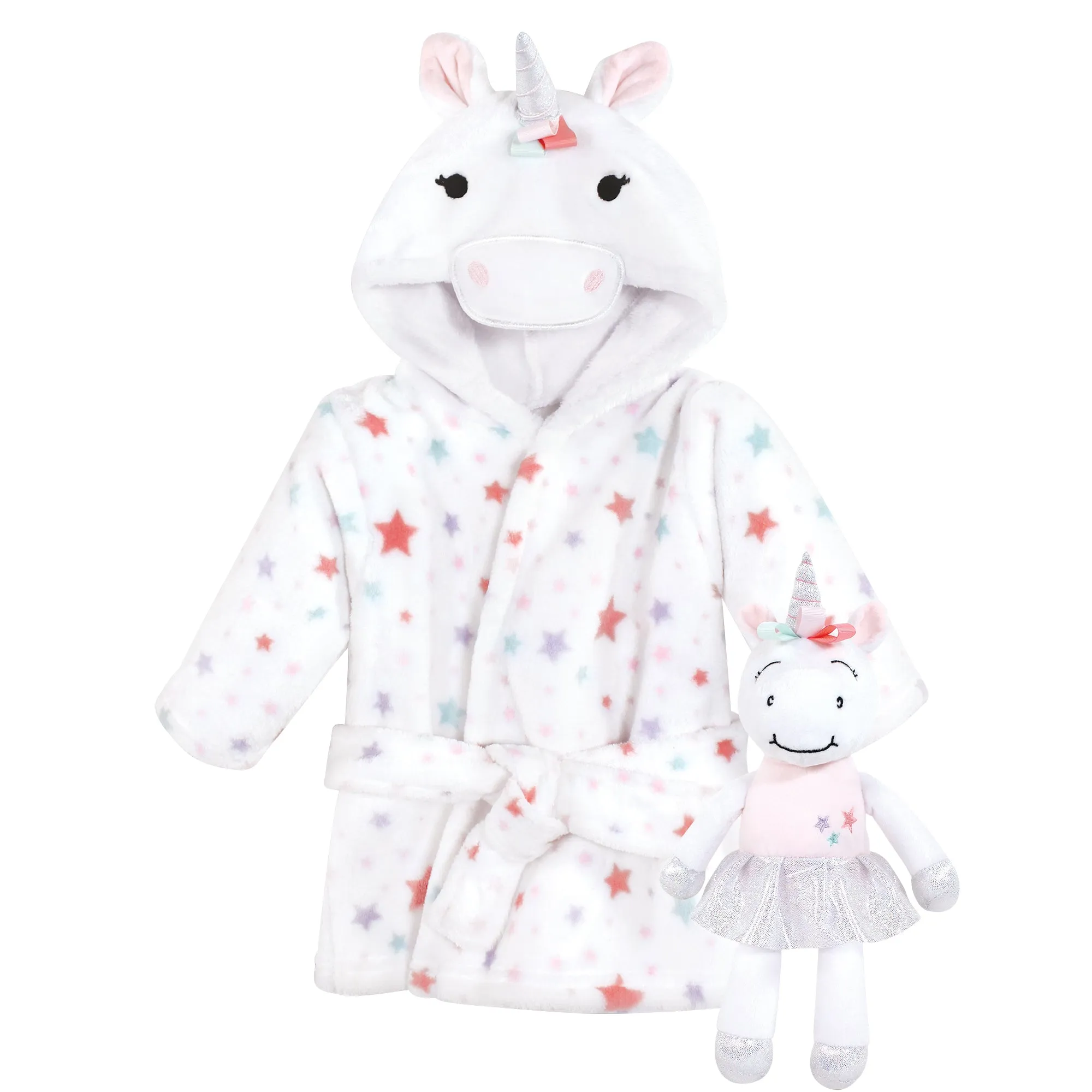 Hudson Baby Plush Bathrobe and Toy Set, Rainbow Unicorn